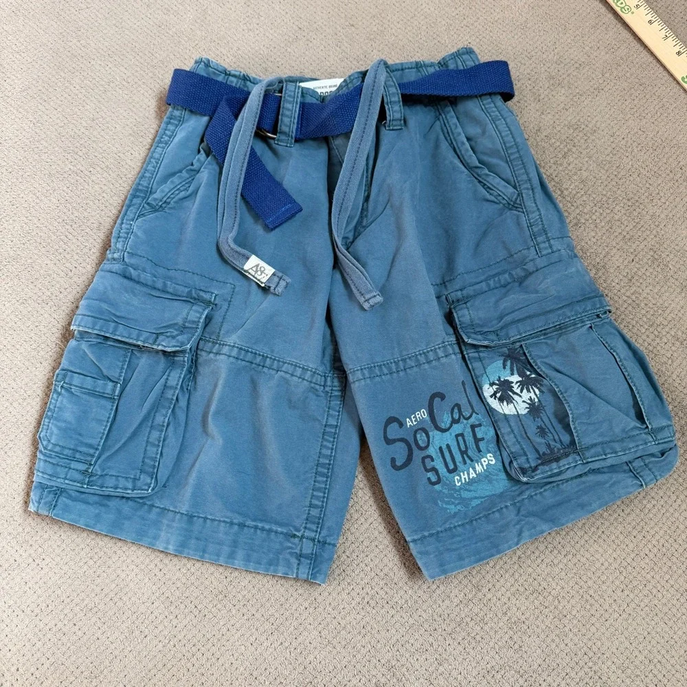 Vintage 2000s Aeropostale SoCal Surf Champs Blue Cargo Shorts Size 27 Belted